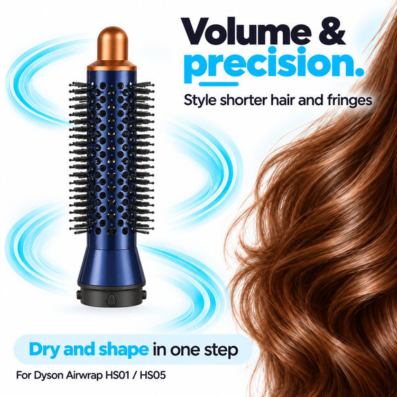 Mała okrągła szczotka zwiększająca objętość do Dyson Airwrap HS01, HS05, Prussian Blue / Rich Copper