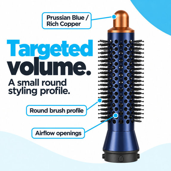 Mała okrągła szczotka zwiększająca objętość do Dyson Airwrap HS01, HS05, Prussian Blue / Rich Copper