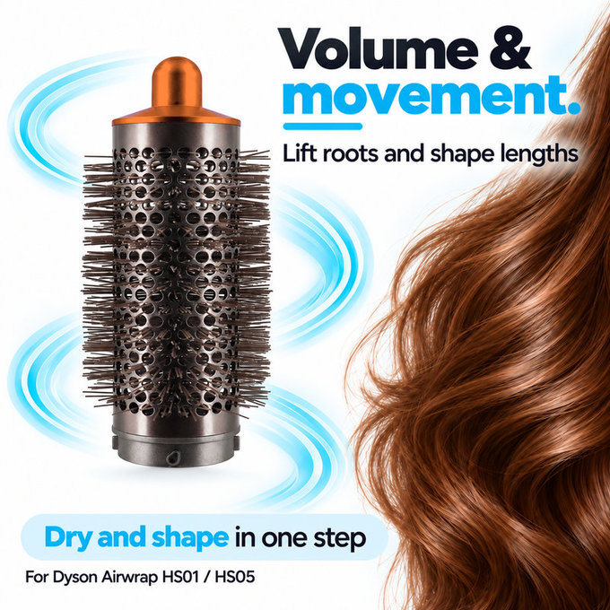 Średnia okrągła szczotka zwiększająca objętość do Dyson Airwrap HS01, HS05, Nickel / Copper
