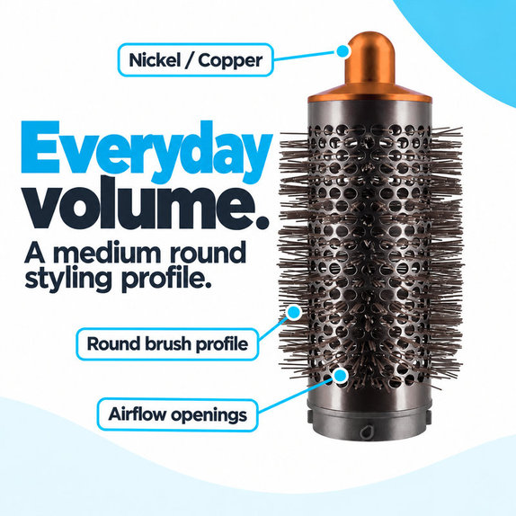 Średnia okrągła szczotka zwiększająca objętość do Dyson Airwrap HS01, HS05, Nickel / Copper
