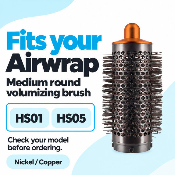 Średnia okrągła szczotka zwiększająca objętość do Dyson Airwrap HS01, HS05, Nickel / Copper