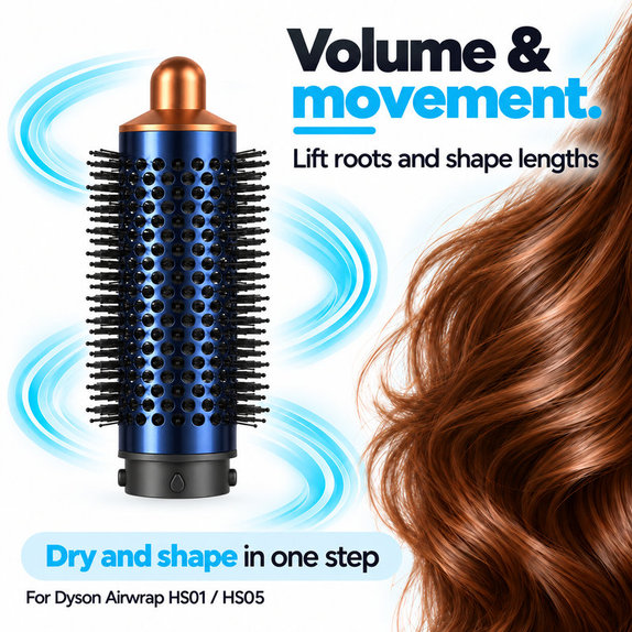 Średnia okrągła szczotka zwiększająca objętość do Dyson Airwrap HS01, HS05, Prussian Blue / Rich Copper