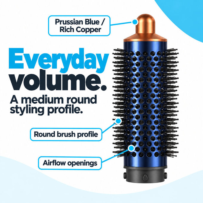 Średnia okrągła szczotka zwiększająca objętość do Dyson Airwrap HS01, HS05, Prussian Blue / Rich Copper