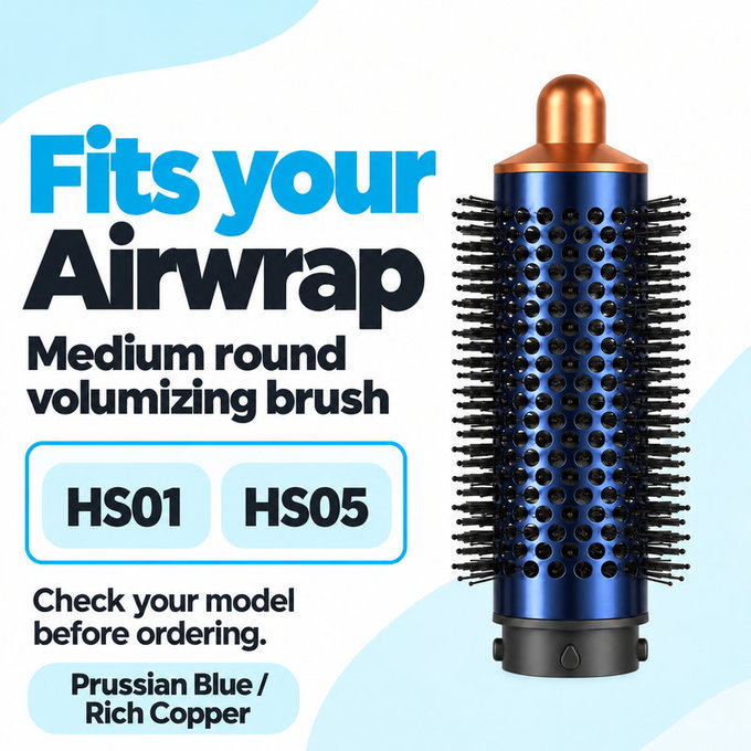 Średnia okrągła szczotka zwiększająca objętość do Dyson Airwrap HS01, HS05, Prussian Blue / Rich Copper
