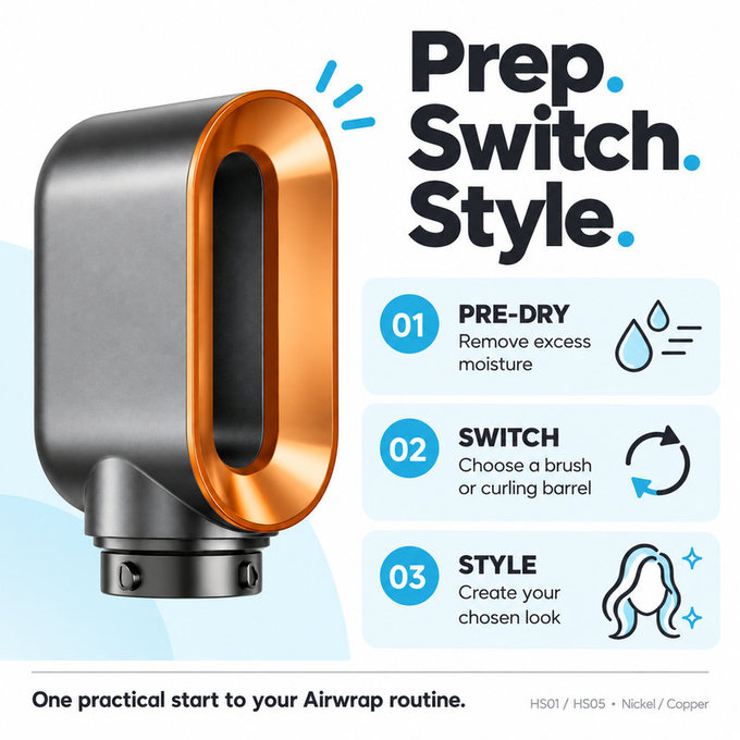 Końcówka do szybkiego suszenia do Dyson Airwrap HS01, HS05, Nickel / Copper