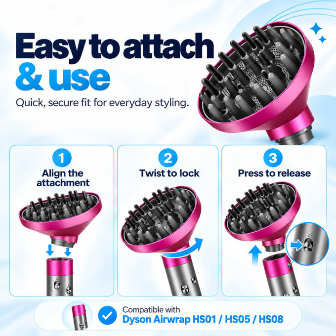 Dyfuzor Wave + Curl do Dyson Airwrap HS05, Fuchsia