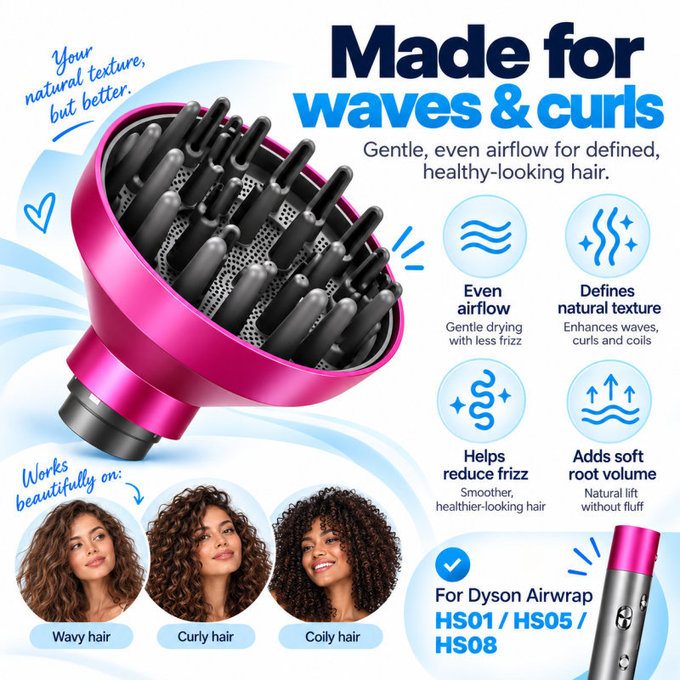 Dyfuzor Wave + Curl do Dyson Airwrap HS05, Fuchsia