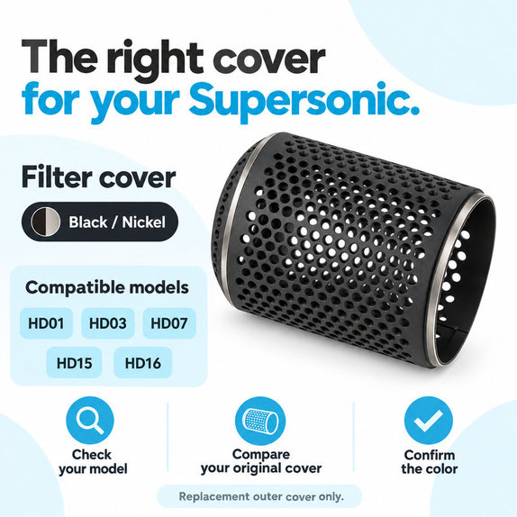 Osłona filtra do Dyson Supersonic HD01, HD03, HD07, HD15, HD16, Black / Nickel