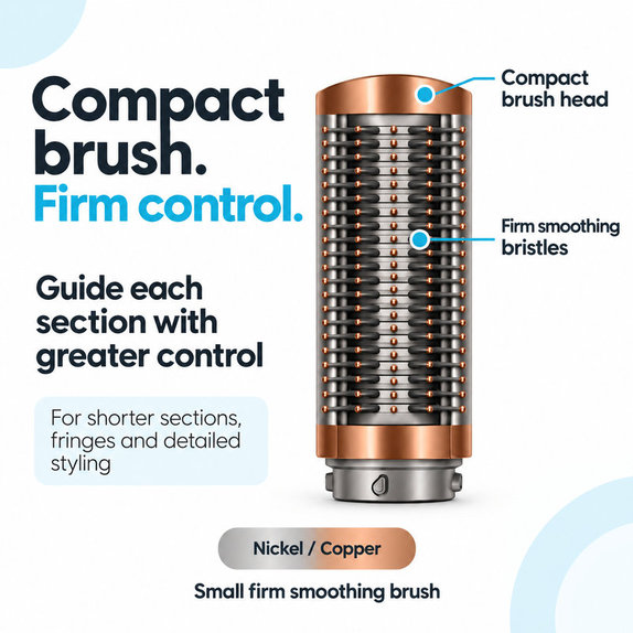 Mała twarda szczotka wygładzająca do Dyson Airwrap HS01, HS05, HS08, Nickel / Copper