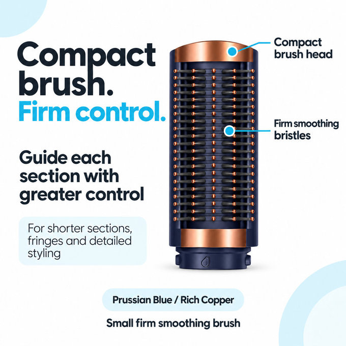 Mała twarda szczotka wygładzająca do Dyson Airwrap HS01, HS05, HS08, Prussian Blue / Rich Copper
