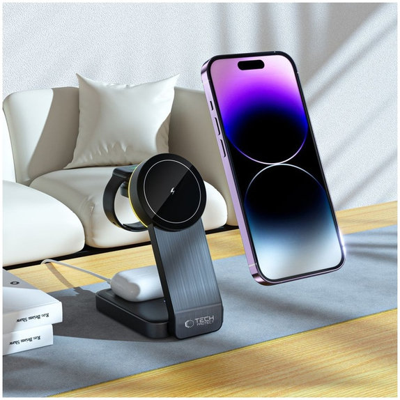 Ładowarka bezprzewodowa QI15W-A28 3IN1 Magnetic MagSafe, czarna, Tech-Protect