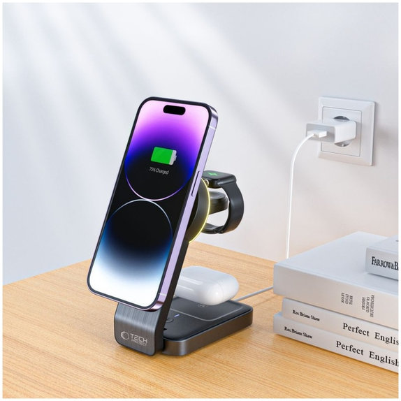 Ładowarka bezprzewodowa QI15W-A28 3IN1 Magnetic MagSafe, czarna, Tech-Protect