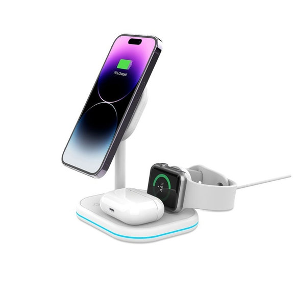 Ładowarka bezprzewodowa QI15W-A27 3IN1 Magnetic MagSafe, biała, Tech-Protect