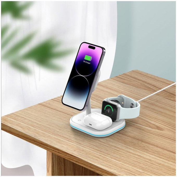 Ładowarka bezprzewodowa QI15W-A27 3IN1 Magnetic MagSafe, biała, Tech-Protect
