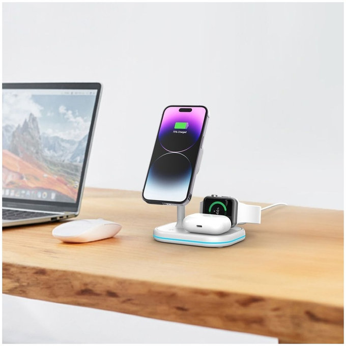 Ładowarka bezprzewodowa QI15W-A27 3IN1 Magnetic MagSafe, biała, Tech-Protect