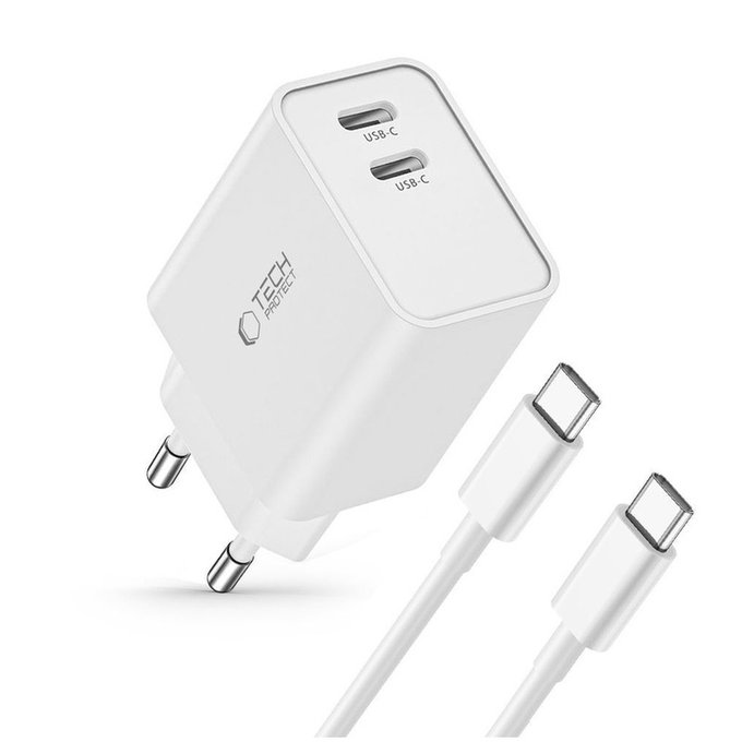 Ładowarka sieciowa C35W 2-PORT PD 35W + USB-C Cable, biała, Tech-Protect