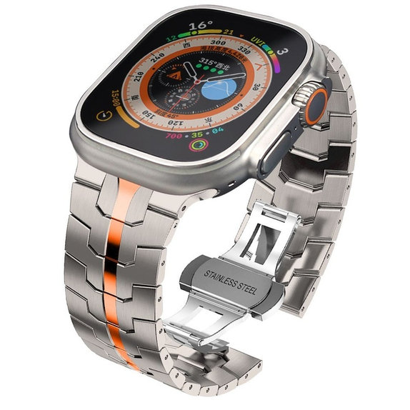 Pasek Stainless Line do Apple Watch 8 / 9 / 10 / 11 / SE / Ultra (44 / 45 / 46 / 49 mm), Titanium/Orange, Tech-Protect