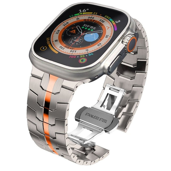 Pasek Stainless Line do Apple Watch 8 / 9 / 10 / 11 / SE / Ultra (44 / 45 / 46 / 49 mm), Titanium/Orange, Tech-Protect