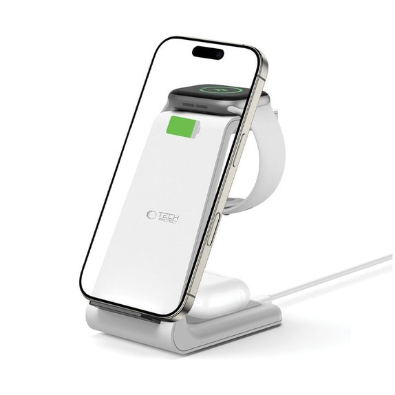 Ładowarka bezprzewodowa QI15W-A36 3IN1 for Apple, biała, Tech-Protect