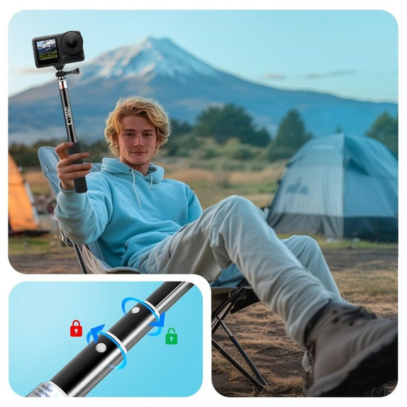 Selfie stick ze statywem GA100 do GoPro / DJI / INSTA360, czarna, Tech-Protect