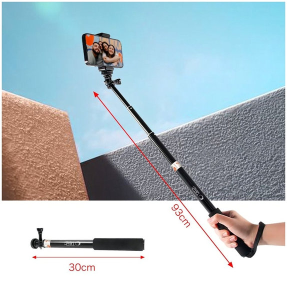 Selfie stick ze statywem GA100 do GoPro / DJI / INSTA360, czarna, Tech-Protect