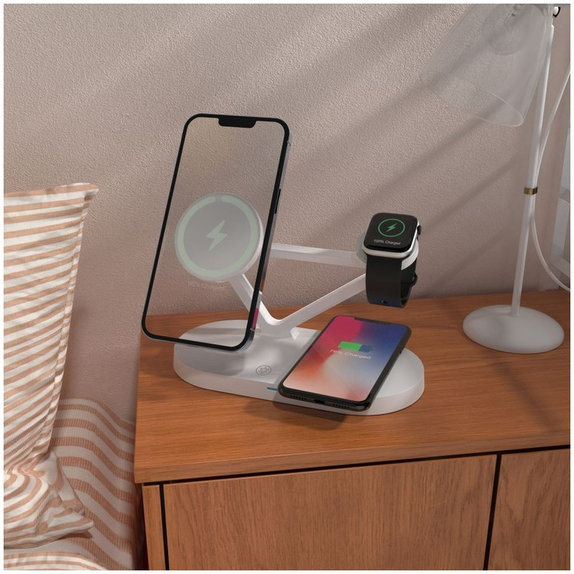Ładowarka bezprzewodowa QI15W-A41 3IN1 Magnetic MagSafe, biała, Tech-Protect
