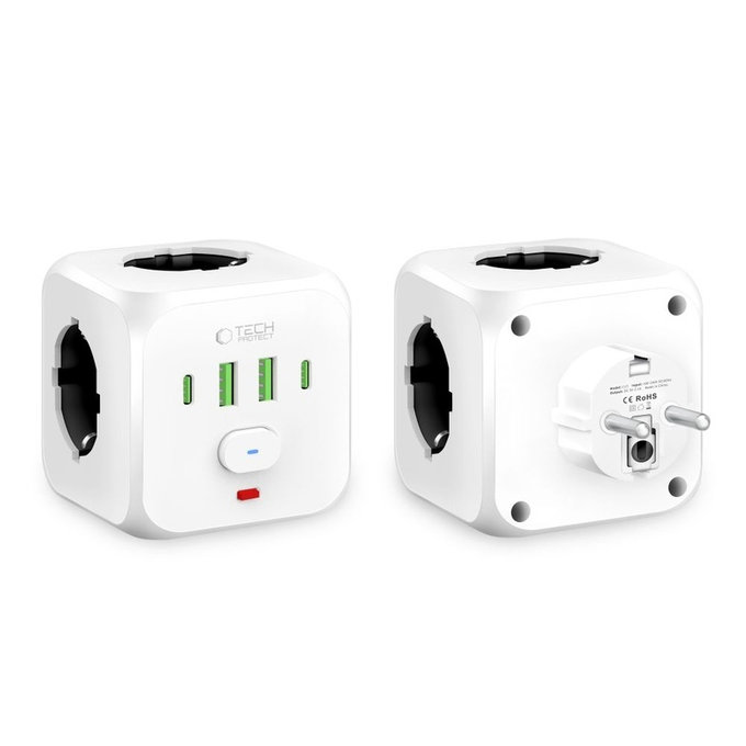Ładowarka sieciowa PCL3X4 Power Socket 2 USB & 2 USB-C & 3 Socket, biała, Tech-Protect