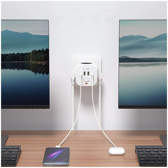 Ładowarka sieciowa PCL3X4 Power Socket 2 USB & 2 USB-C & 3 Socket, biała, Tech-Protect