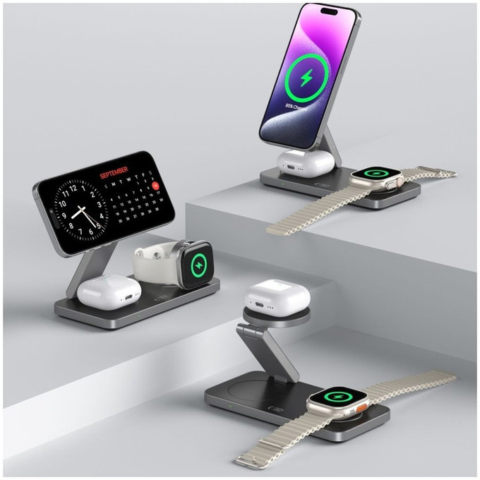 Ładowarka bezprzewodowa QI15W-A47 3IN1 Magnetic MagSafe, czarna, Tech-Protect