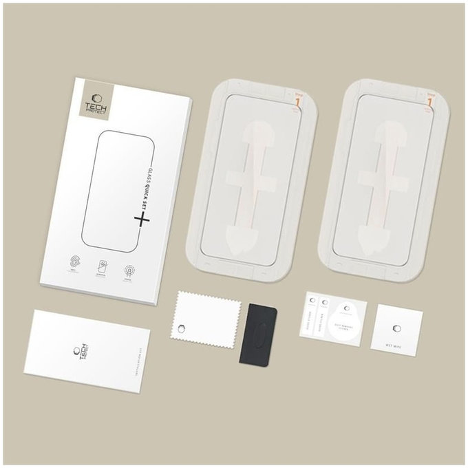 Szkło hartowane Quick Set+ 2-PACK do iPhone 13 / 13 Pro / 14 / 16E / 17E, czarna, Tech-Protect
