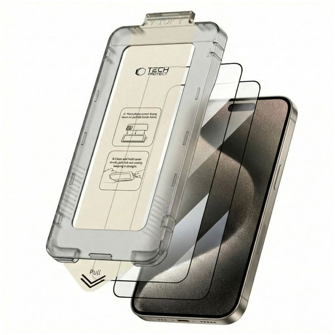 Szkło hartowane Quick Set+ 2-PACK do iPhone 15 Pro, czarna, Tech-Protect