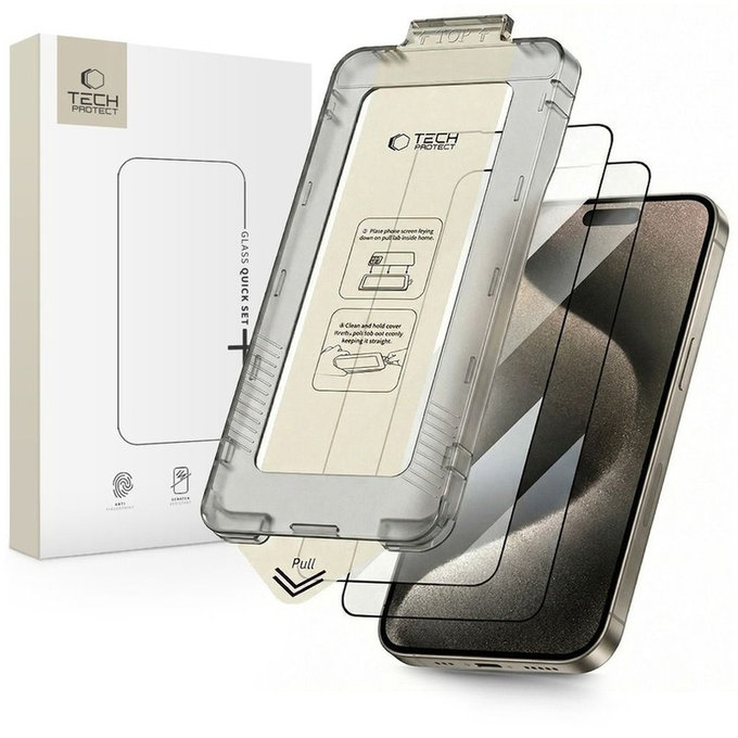 Szkło hartowane Quick Set+ 2-PACK do iPhone 15 Pro, czarna, Tech-Protect