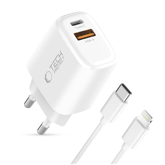 Ładowarka sieciowa NCA30 2-PORT PD 30W / QC3.0 + Lightning Cable, biała, Tech-Protect
