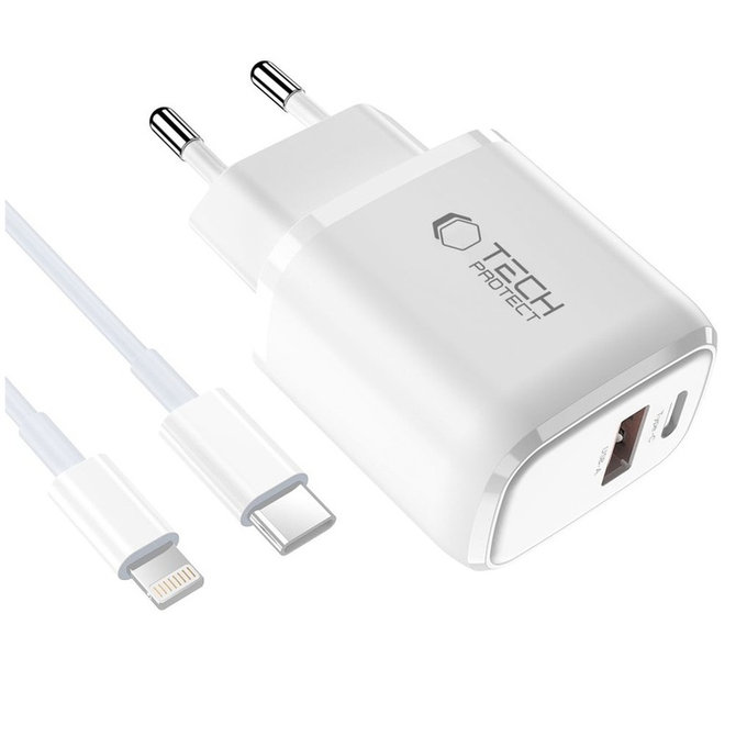 Ładowarka sieciowa NCA30 2-PORT PD 30W / QC3.0 + Lightning Cable, biała, Tech-Protect