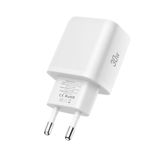 Ładowarka sieciowa NCA30 2-PORT PD 30W / QC3.0 + Lightning Cable, biała, Tech-Protect