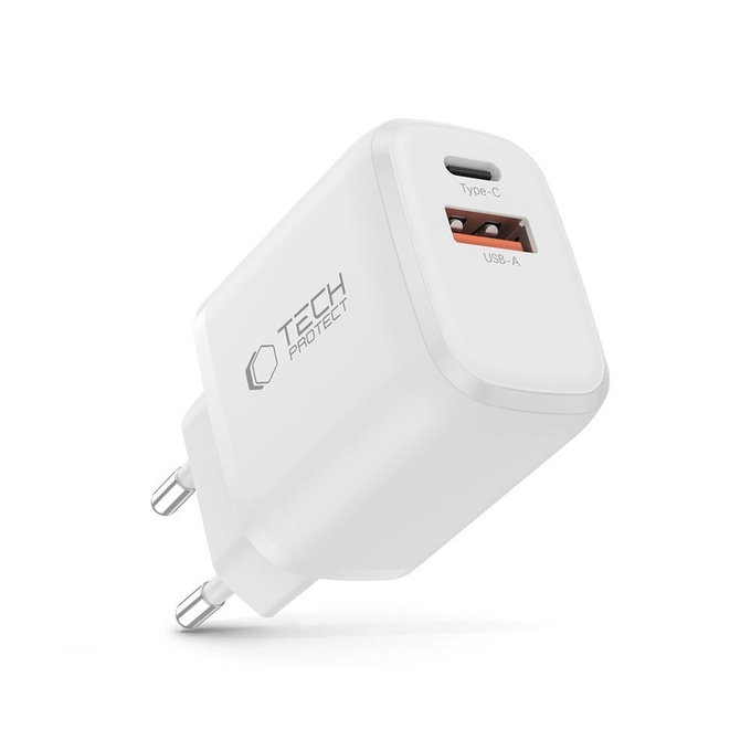 Ładowarka sieciowa NCA20 2-PORT PD 20W / QC3.0, biała, Tech-Protect