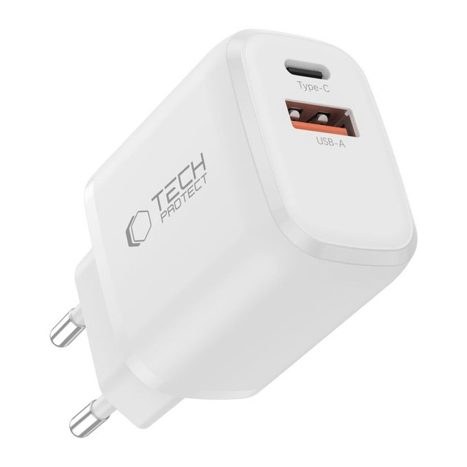 Ładowarka sieciowa NCA20 2-PORT PD 20W / QC3.0 + Lightning Cable, biała, Tech-Protect