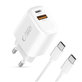 Ładowarka sieciowa NCA20 2-PORT PD 20W / QC3.0 + USB-C Cable, biała, Tech-Protect