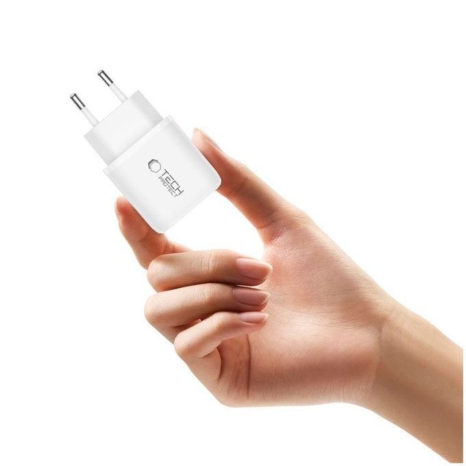 Ładowarka sieciowa NCA20 2-PORT PD 20W / QC3.0 + USB-C Cable, biała, Tech-Protect