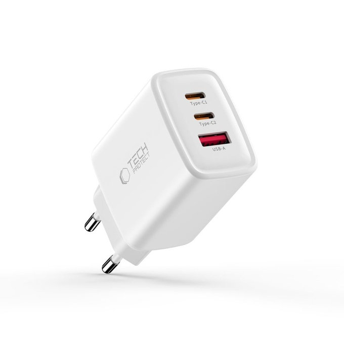 Ładowarka sieciowa NCA65W-GAN 3-PORT PD 65W / QC3.0, biała, Tech-Protect