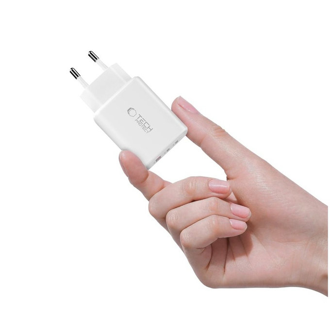 Ładowarka sieciowa NCA65W-GAN 3-PORT PD 65W / QC3.0, biała, Tech-Protect