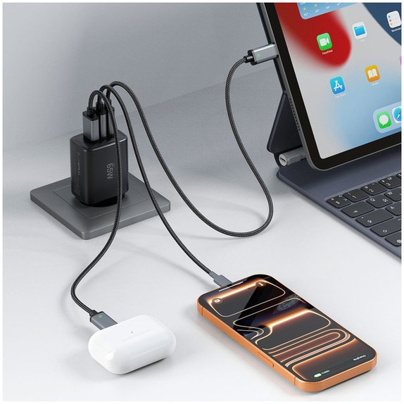 Ładowarka sieciowa NCA65W-GAN 3-PORT PD 65W / QC3.0, czarna, Tech-Protect