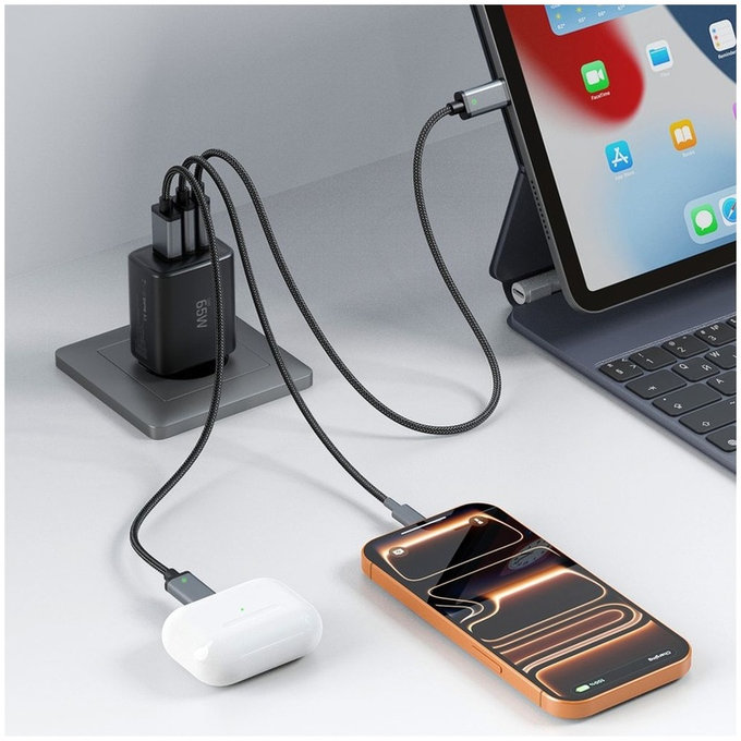 Ładowarka sieciowa NCA65W-GAN 3-PORT PD 65W / QC3.0, czarna, Tech-Protect