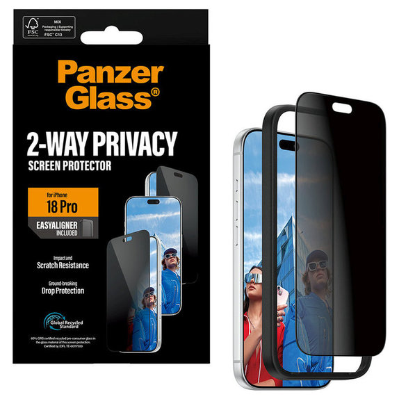 Szkło hartowane UWF 2-Way Privacy z aplikatorem do iPhone 18 Pro, Czarne, PanzerGlass
