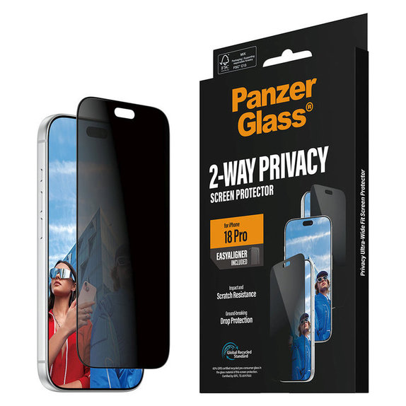 Szkło hartowane UWF 2-Way Privacy z aplikatorem do iPhone 18 Pro, Czarne, PanzerGlass