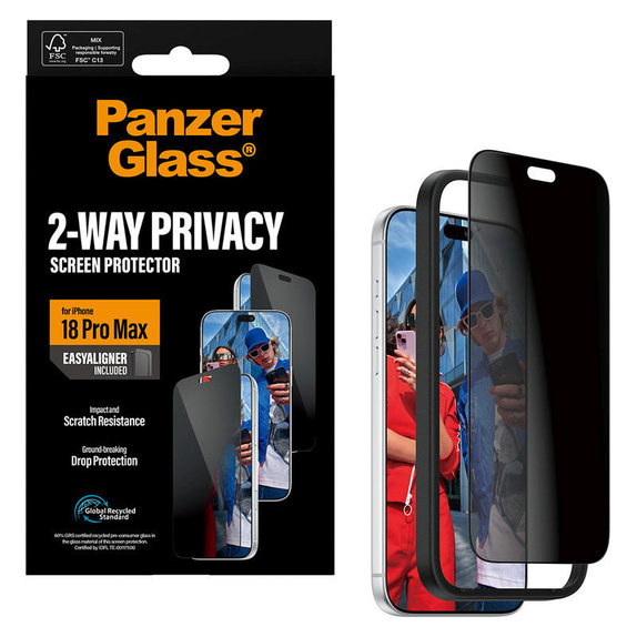 Szkło hartowane UWF 2-Way Privacy z aplikatorem do iPhone 18 Pro Max, Czarne, PanzerGlass