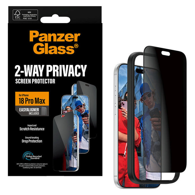Szkło hartowane UWF 2-Way Privacy z aplikatorem do iPhone 18 Pro Max, Czarne, PanzerGlass