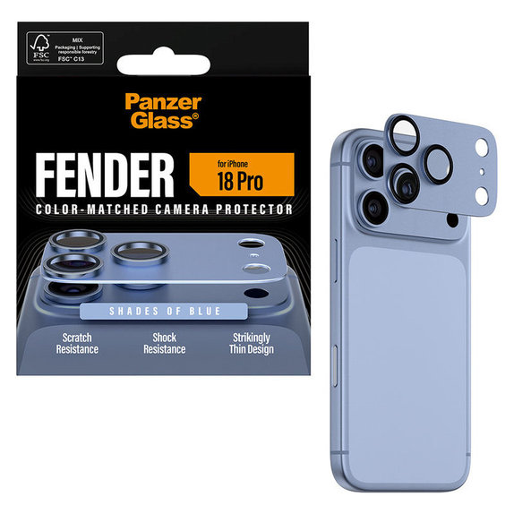 Pierścienie ochronne obiektywu kamery Fender do iPhone 18 Pro, Italian Blue, PanzerGlass