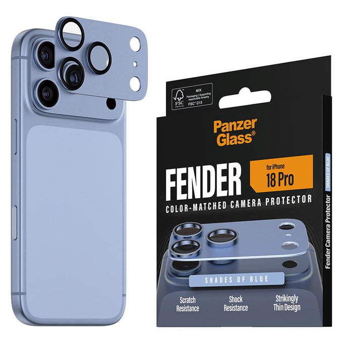 Pierścienie ochronne obiektywu kamery Fender do iPhone 18 Pro, Italian Blue, PanzerGlass