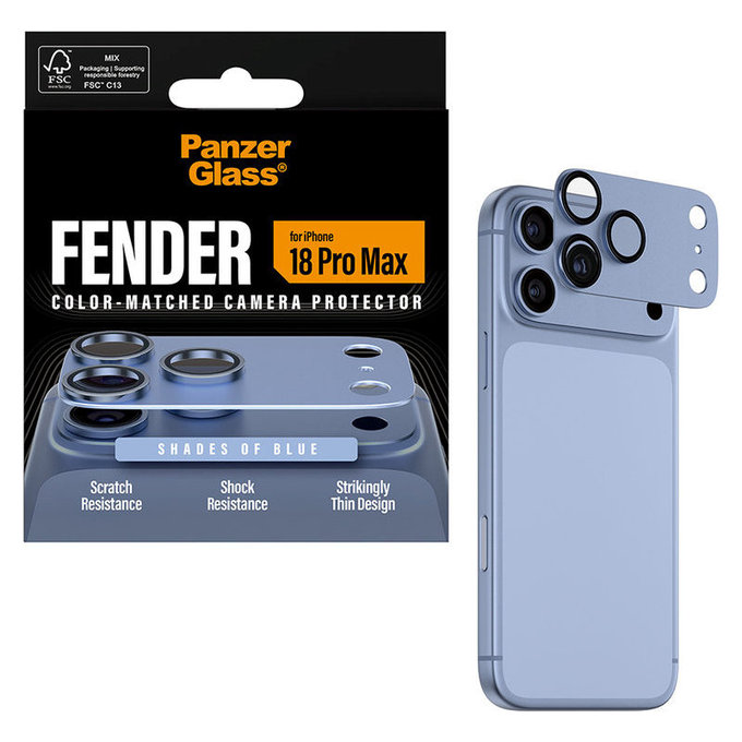 Pierścienie ochronne obiektywu kamery Fender do iPhone 18 Pro Max, Italian Blue, PanzerGlass